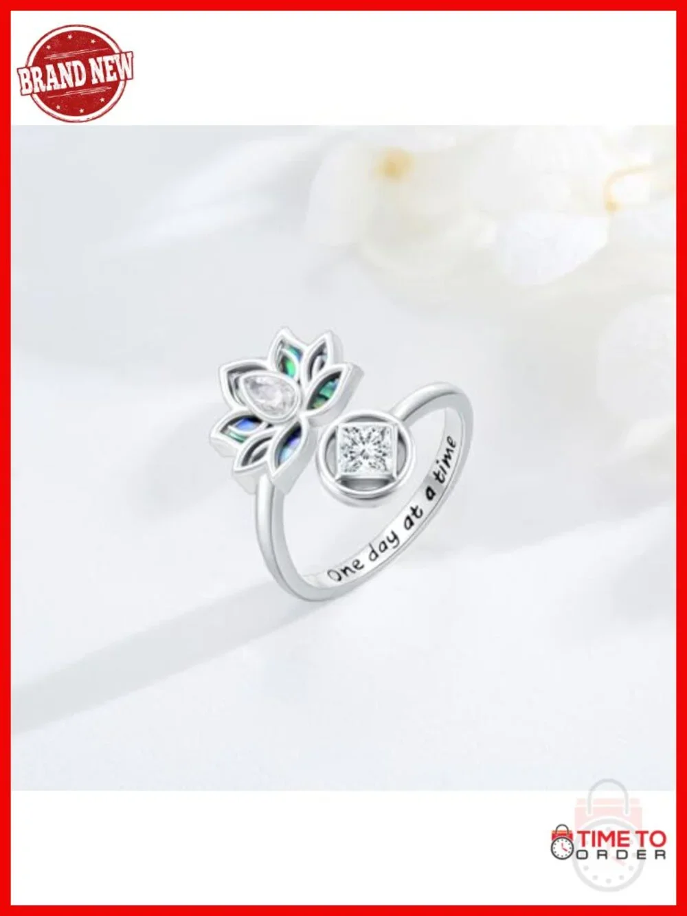 925 Sterling Silver Sobriety Ring Lotus Healing Recovery Pendant Spiritual